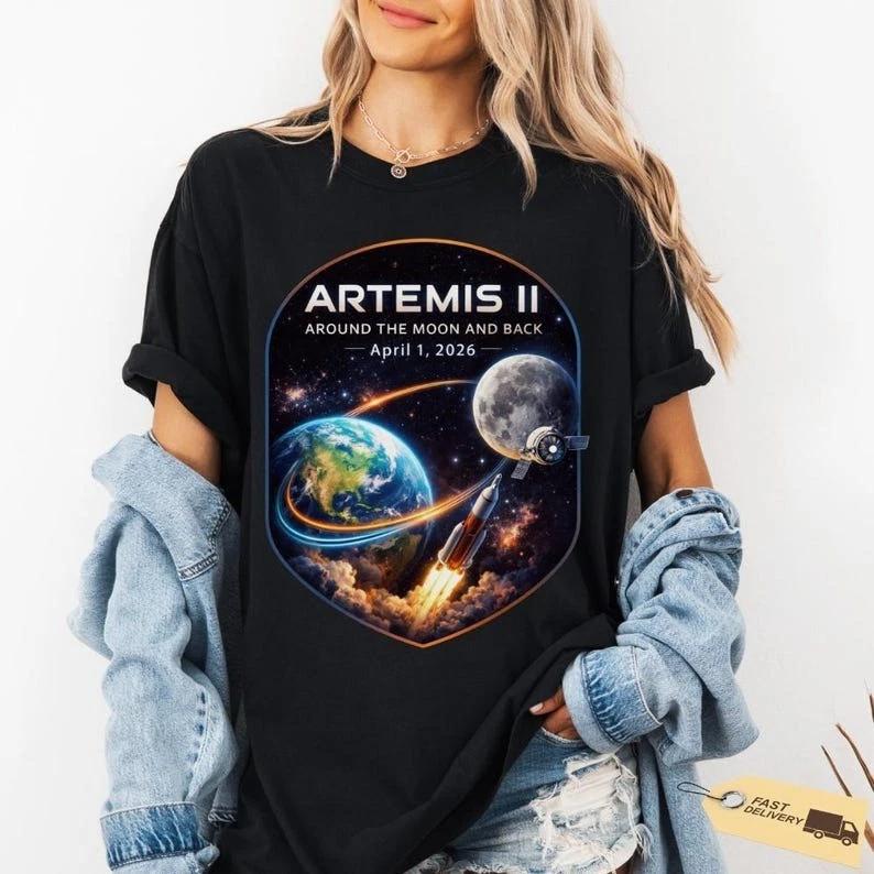 Artemis 2 Journey Around The Moon And Back 2026 Tshirt Graphic Short Sleeve Unisexs Tshirts For Summer Unisex Allseason