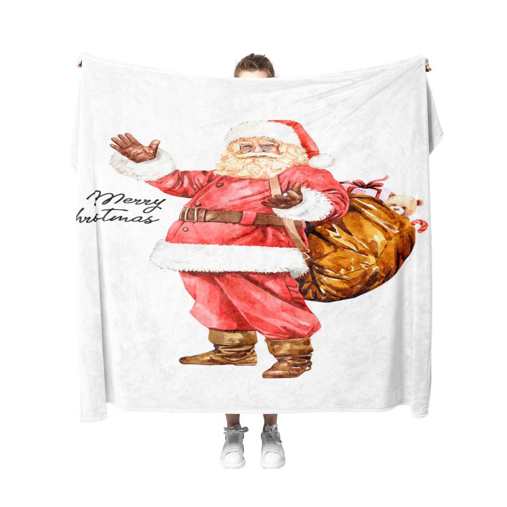 Tuniu Christmas Santa Claus Print Blanket for Sofa Bed Living Room Decorative Warm Fleece Throw Gift