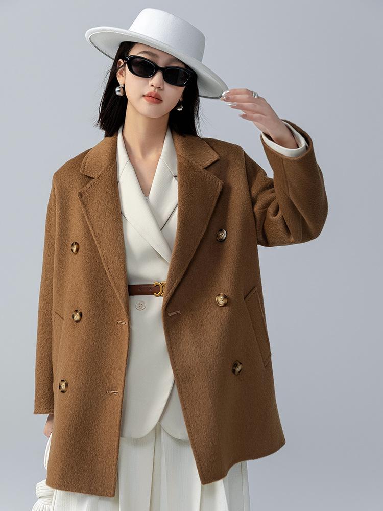 

M Family 101801 Women s High-End Camel Wool Double-Sided Coat for Autumn/Winter - Petite. M [110-125 lbs]