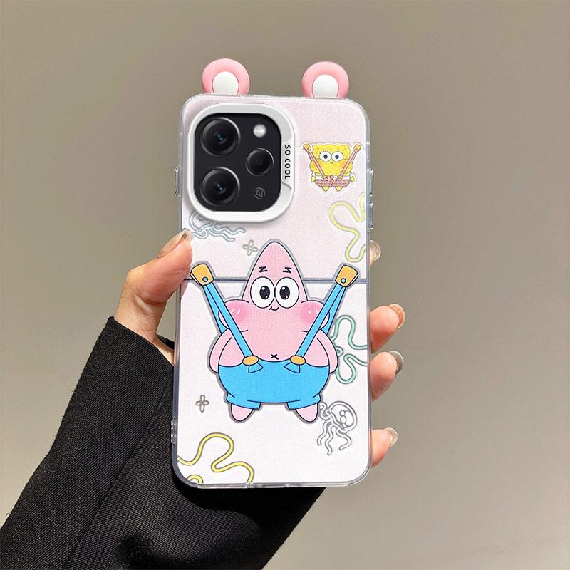 KEYSION Cute Ear Cartoon Case for Redmi 12 4G with Lanyard Soft Silicone+PC Shockproof Phone Back Cover for Xiaomi Redmi 12 5G