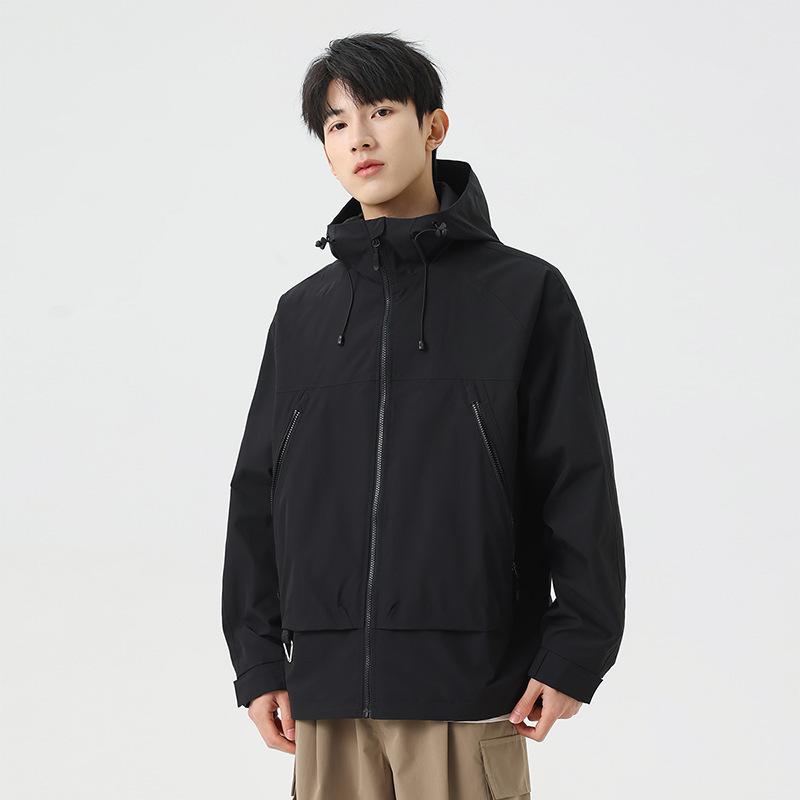 Outdoor Waterproof Hooded Spring Japanese Velcro Badge Couple Work Jacket Men Zipper