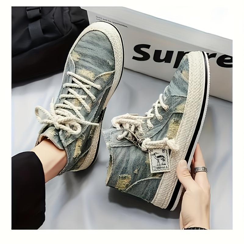 Men's Vintage Retro High Top Skateboard Shoes, Comfy Non Slip Casual Lace Up Canvas Sneakers For Men's Outdoor Activities