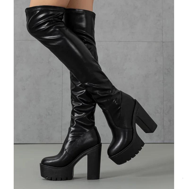 Long tube women s boots 2026 fashionable elastic T-stage high tube runway high heels over the knee large boots 42 чёрный 5690₽