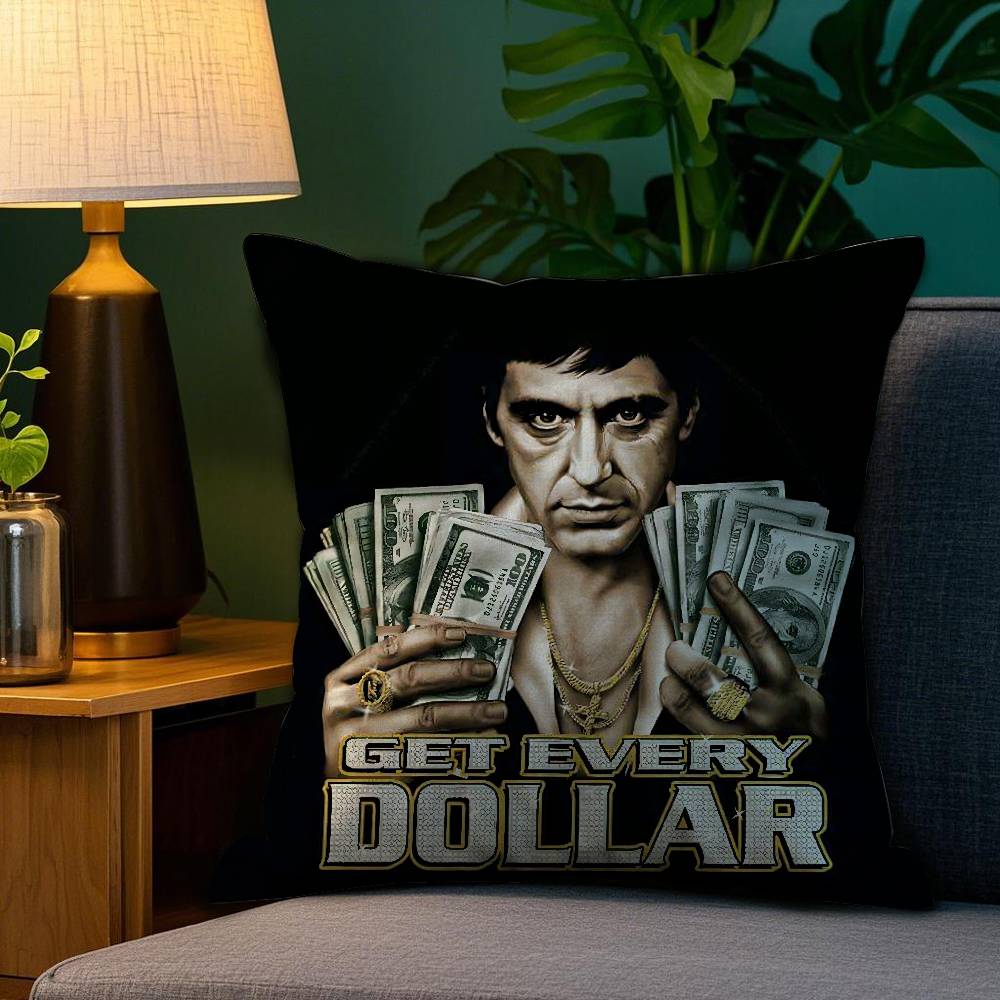 Classic S-Scarface Movie Pillow Case Plush Fabric Soft Double Sided Print Sofa Cushion Cover Throw Pillow Covers