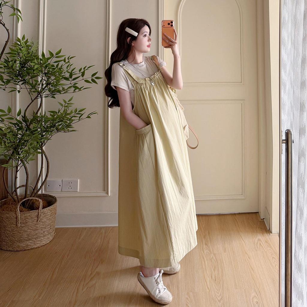 Stylish 2026 Summer Maternity Set: Short-Sleeved Top & Loose Suspender Skirt (Plus Size)