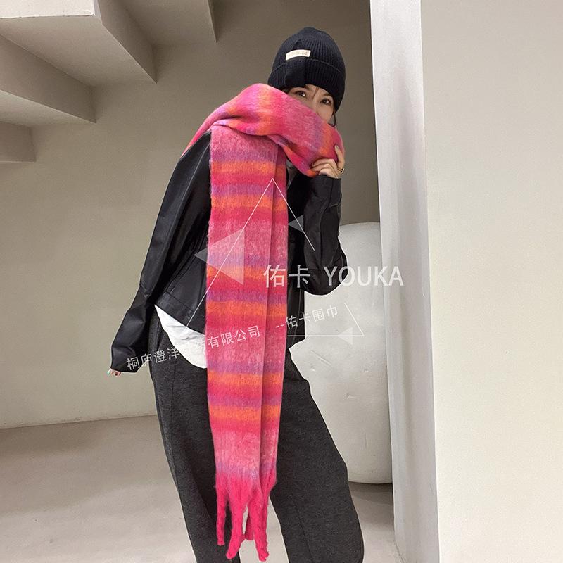New simple and high-end scarf thickened warm fringed plush shawl autumn and winter versatile plaid scarf