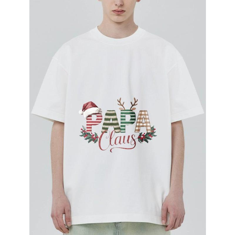 Christmas T Shirt Black Papa Claus with Santa Hat and Reindeer Antlers Print for Holiday Season