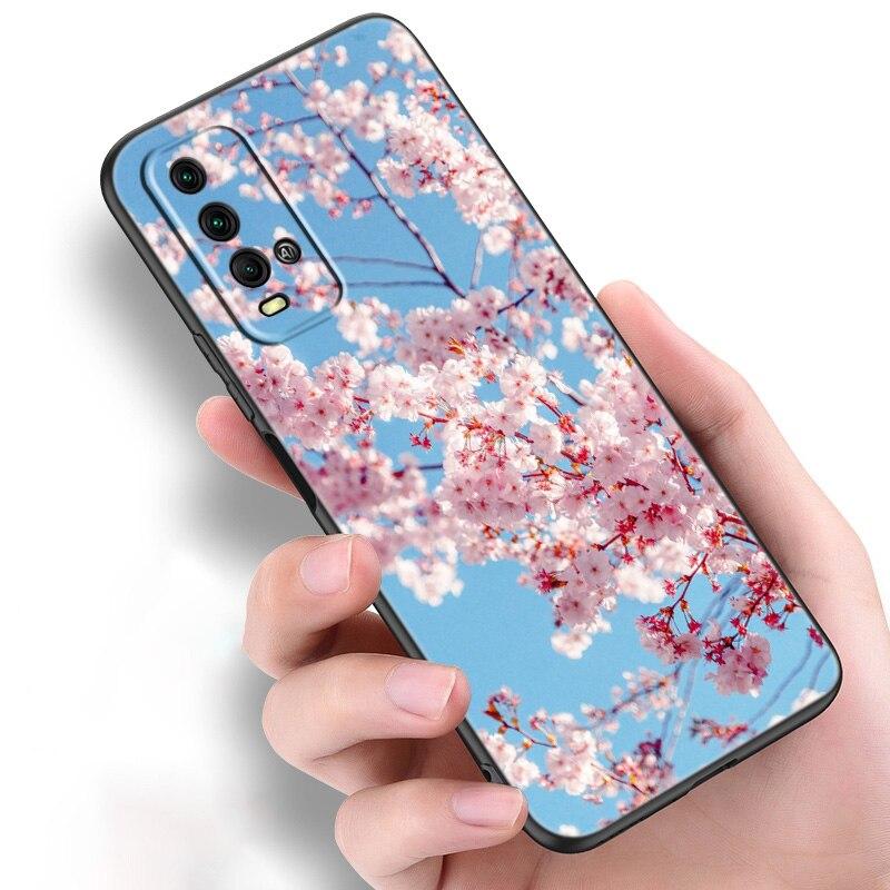 Japan rosa sakura anime mädchen Silikon Telefon Fall Für Xiaomi Redmi Hinweis 11 10 9 8 Pro 11T 10T 10S 9S 8T 9 9A 9C 9T Schwarze Abdeckung