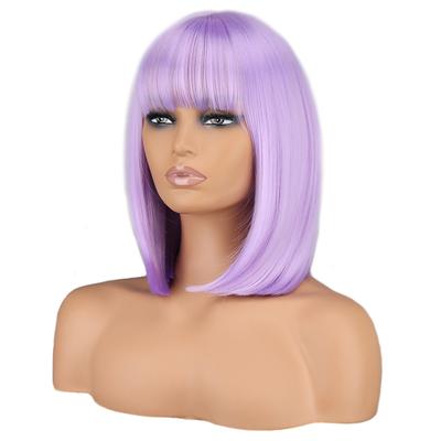Trumpas Bobas Levandų Violetinis Perukas su Kirpčiukais Sintetinis Spalvingas Cosplay Kasdienis Vakarėlio Perukas Moterims Natūralūs Plaukai