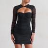 Andy Cut-out dekolte elbise kadınsı Spice transparan uzun kollu, dar anvelop kesim elbise