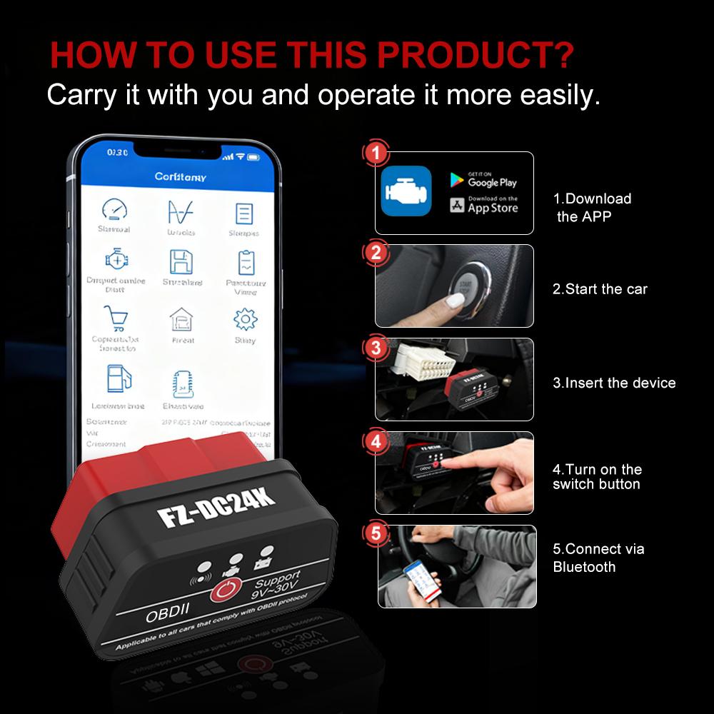 Car OBD 2 Scanner Intelligent ELM327 OBD2 Code Reader Bluetooth OBD2 Diagnostic Tools Fault Code Clear Automobile Battery Tester