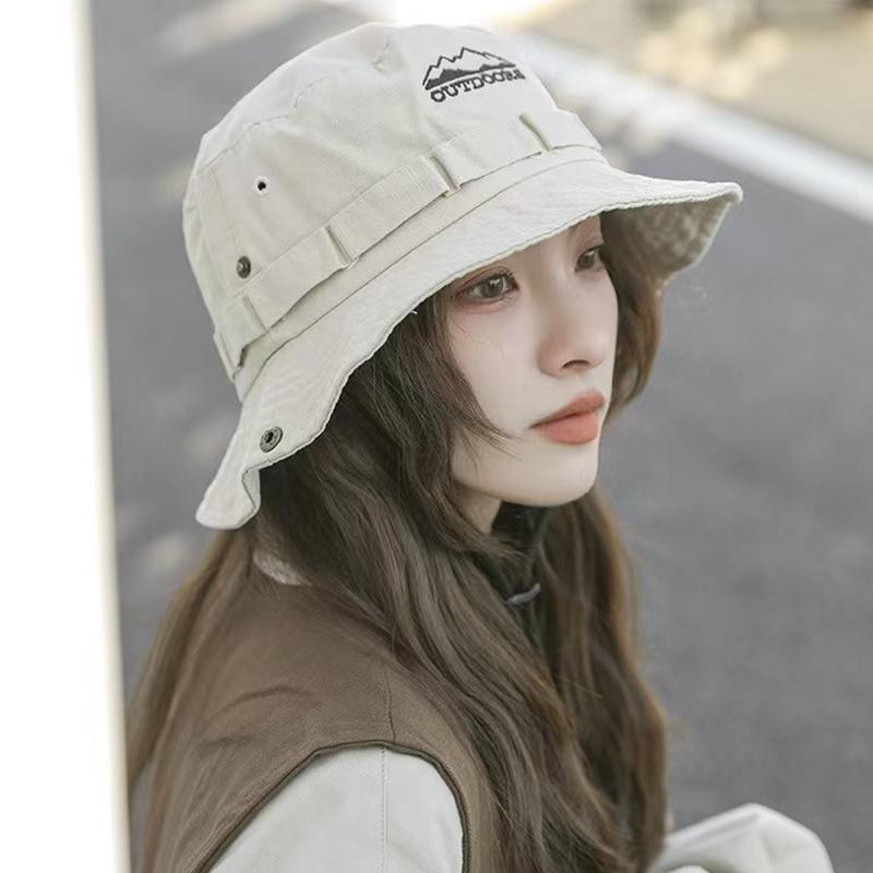 Summer Western Cowboy Hat for Women Fashion Embroidery Wide Brim Drawstring Fisherman Cap Hiking Mountaineering Sunscreen Caps