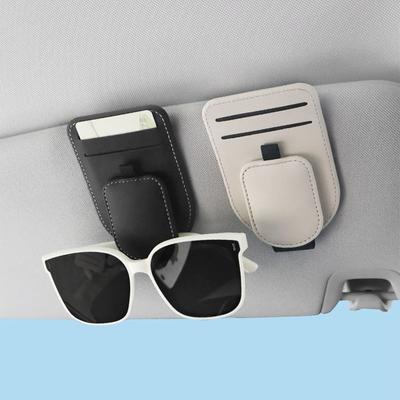 PU Leather Car Sun Visor Glasses Holder Creative Sunglasses Storage Case Auto Accessories