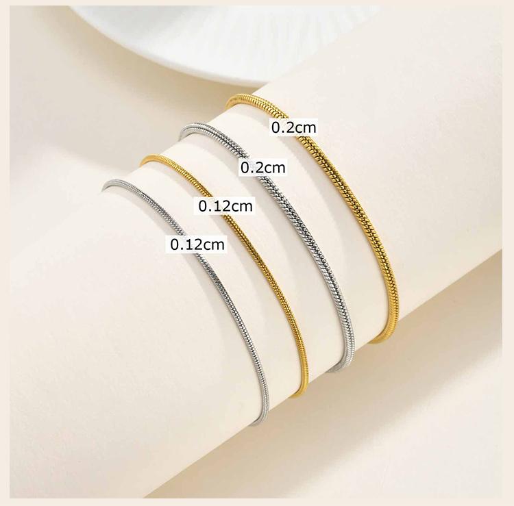 Snake Chain Bracelet for Women Stainless Steel Round 1.2mm 2mm Non-tarnish Waterproof Minimalist Stacking Jewelry