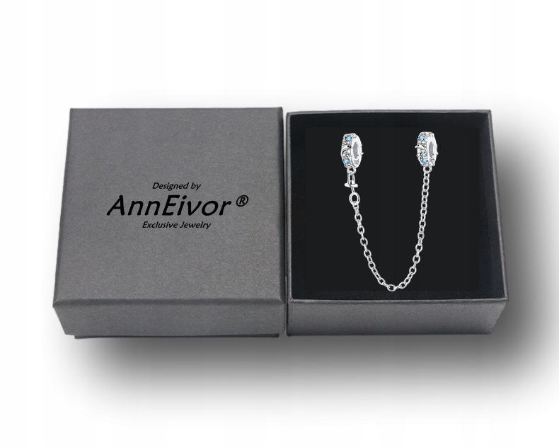 Silver Safety Chain for Dolphin Bracelet with Blue Crystals
