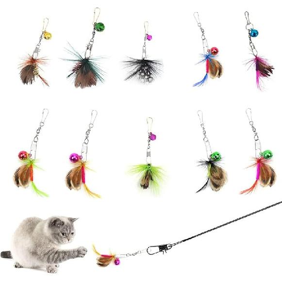 Cat ect Feather Toys Replacement Cat Toy Wand Refills, 6 Pieces Natural ect Cat Toy Feathers Refill, Interactive Cat Teaser Wand Attachments, with