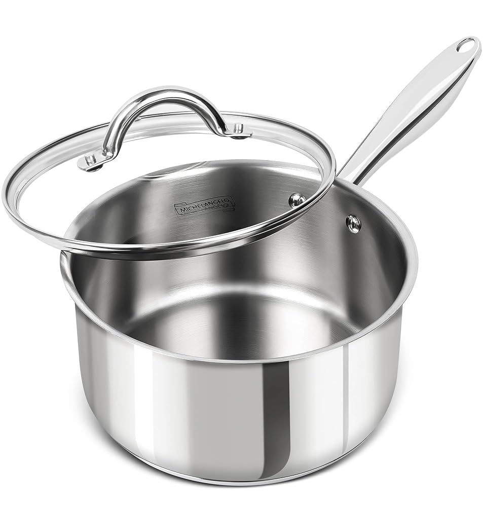 

MICHELANGELO 18/10 Stainless Steel 3QT Stew Pot/Milk Pot with Lid Three Layer Bottom Suitable for Induction Cooker Oven Safe