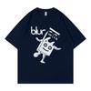 Blue Loose Fit Round Neck Short Sleeve Tshirt By Blur Band Digital Direct Print Cute Milk Box Design Breathable Cotton Rock