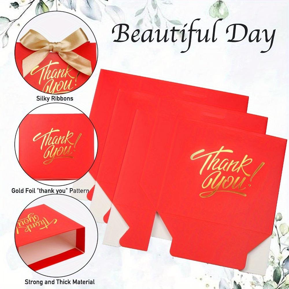 15pcs Small Red Paper Gift Bags with Bow Ribbon Party Favor Bags Thank You Bags Gift Packing Bag Printed with Golden Foil Candy Bags Mini Gift Bags