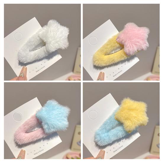 4Pcs Hairpin Plush Star Shape Bang Hair Clamp Kids Warm Autumn Winter Hair Clip Firm Hold No Scratch Hair Accessory