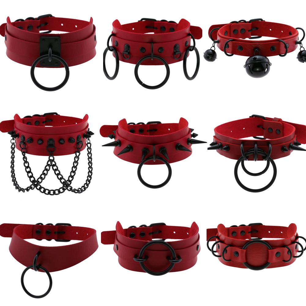 DIEZI Vintage Goth Red PU Leather Choker Necklace Designed for Women Harajuku Gothic Black Chain Collar Statement Necklace Men Jewelry