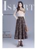 2025 Spring A-Line Skirt: Wool Front, Lace Back, Half-Elastic Waist, Long Skirt.