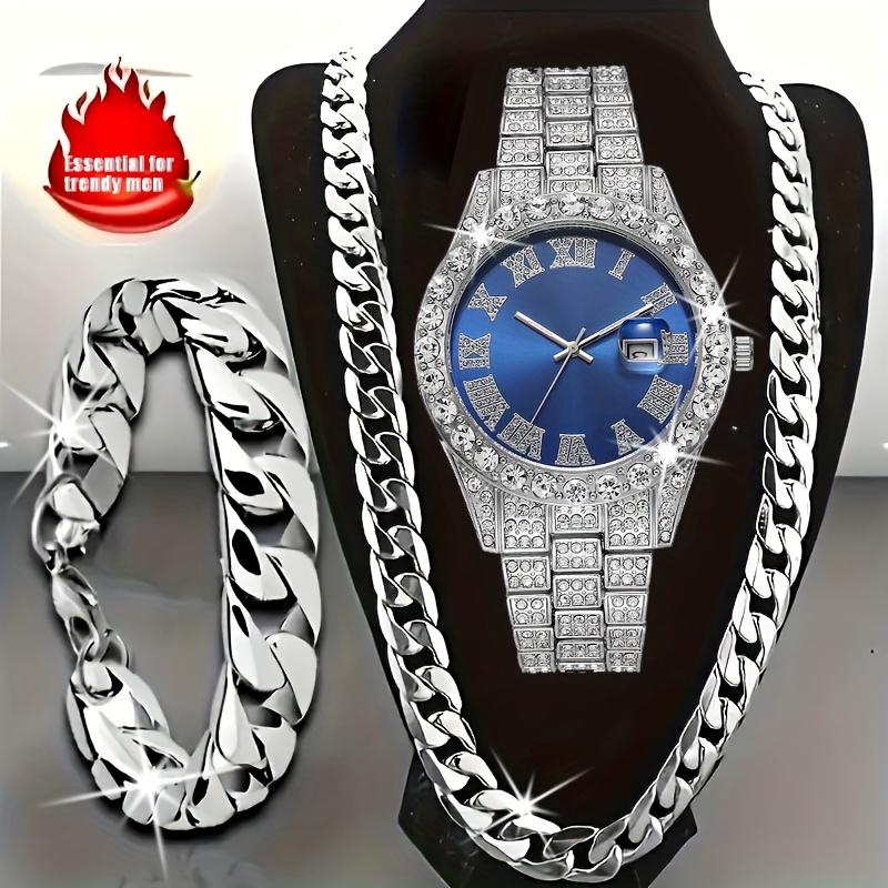 Zestaw Zegarków Sportowych 3 szt. Męski Zestaw Zegarków Kwarcowych Męska Bransoleta Męski Naszyjnik Zestaw Bransoletek ze Stali Nierdzewnej Casualowy Zegarek dla Mężczyzn