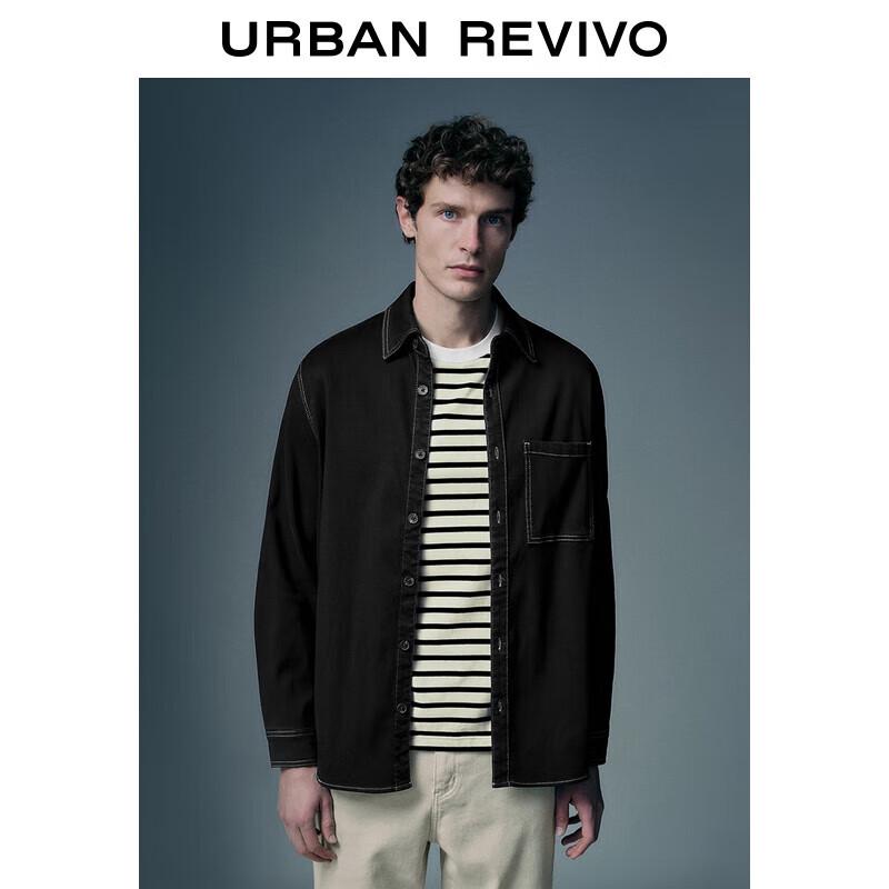 UR 2024 Men s Contrast Stitch Lapel Denim Shirt S
