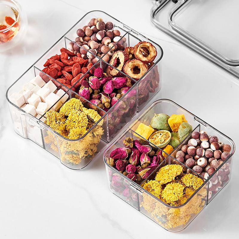 Divided Plastic Food Storage Containers Clear Organizers With Airtight Lids Seal Jar For Snacks, Dried Fruits Home Items
