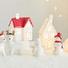 Glowing Ceramic Christmas Village House Snowman Deer Statue Ornament With Warm LED Light For Festives Tabletop Display