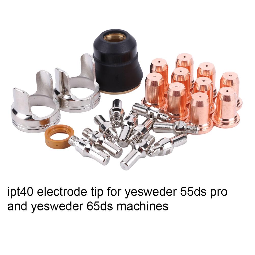 24pcs IPT40 Plasma Tips Kit Welding Parts Torch Plasma Cutting Shield Cap for YESWELDER CUT 55DS Pro CUT 65DS Plasma Cutter