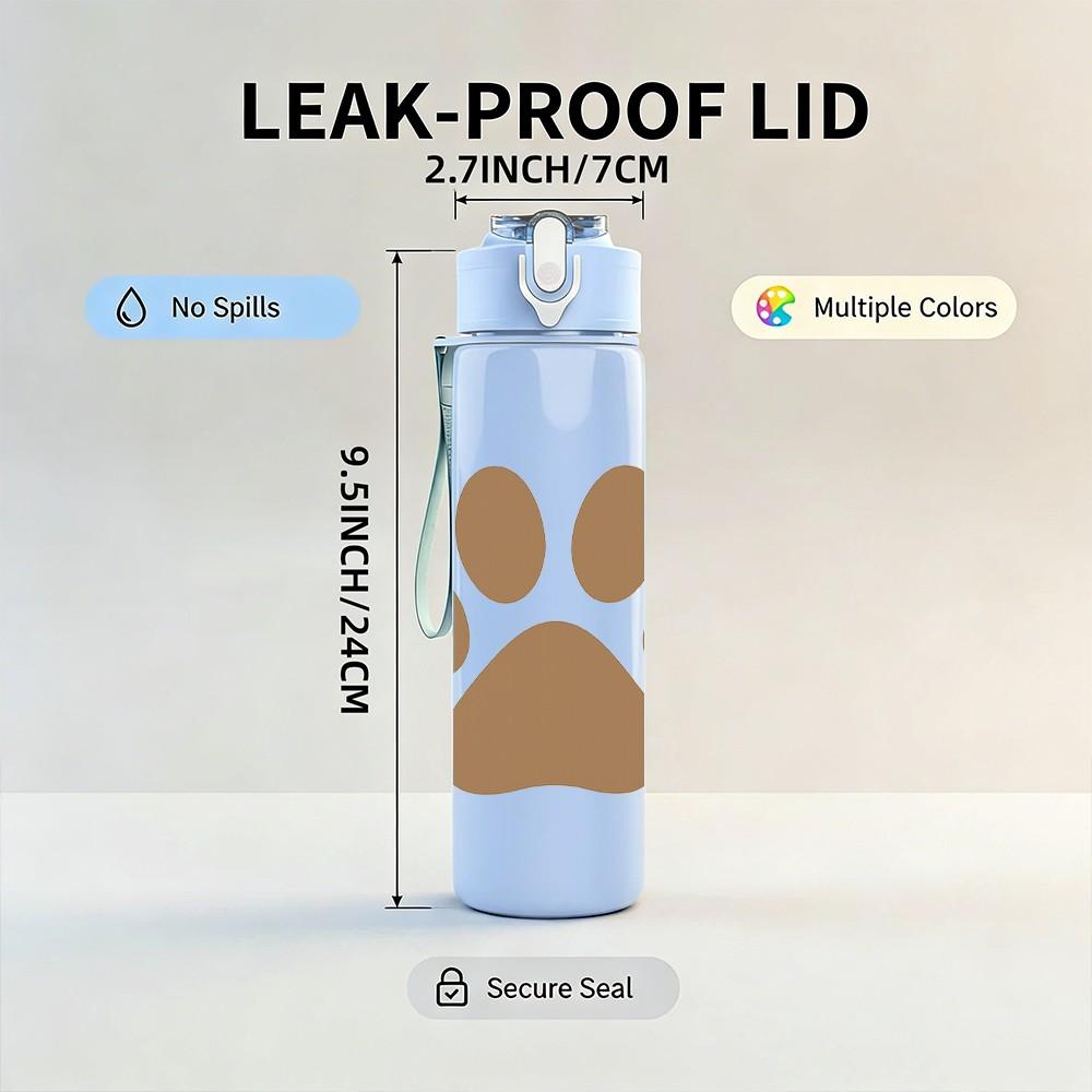 1PC Simple Dog Paw Print 750ml Color Plastic Sports Water Bottle Leakproof Flip Straw Lid Suitable for Sports Office Home Use