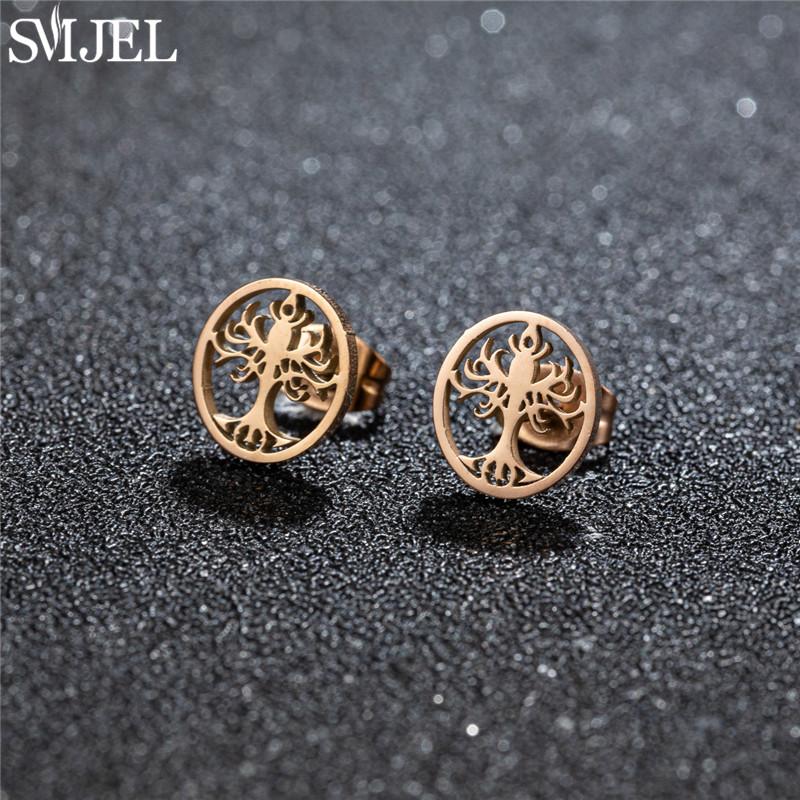 Vintage Tree of Life Stainless Steel Earrings for Women Fashion Norse Mythology Yggdrasil Jewelry World Peace Ear Studs Gift