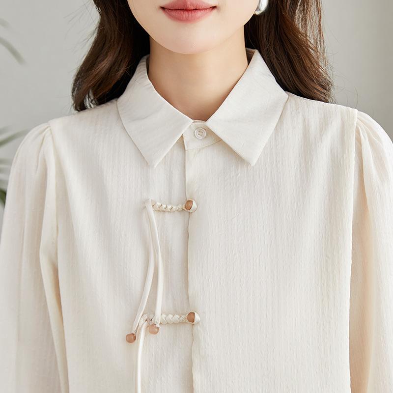 Design-sensory Shirt for Women Long-sleeved Spring Short Tops for Small People New Chinese Shirt
