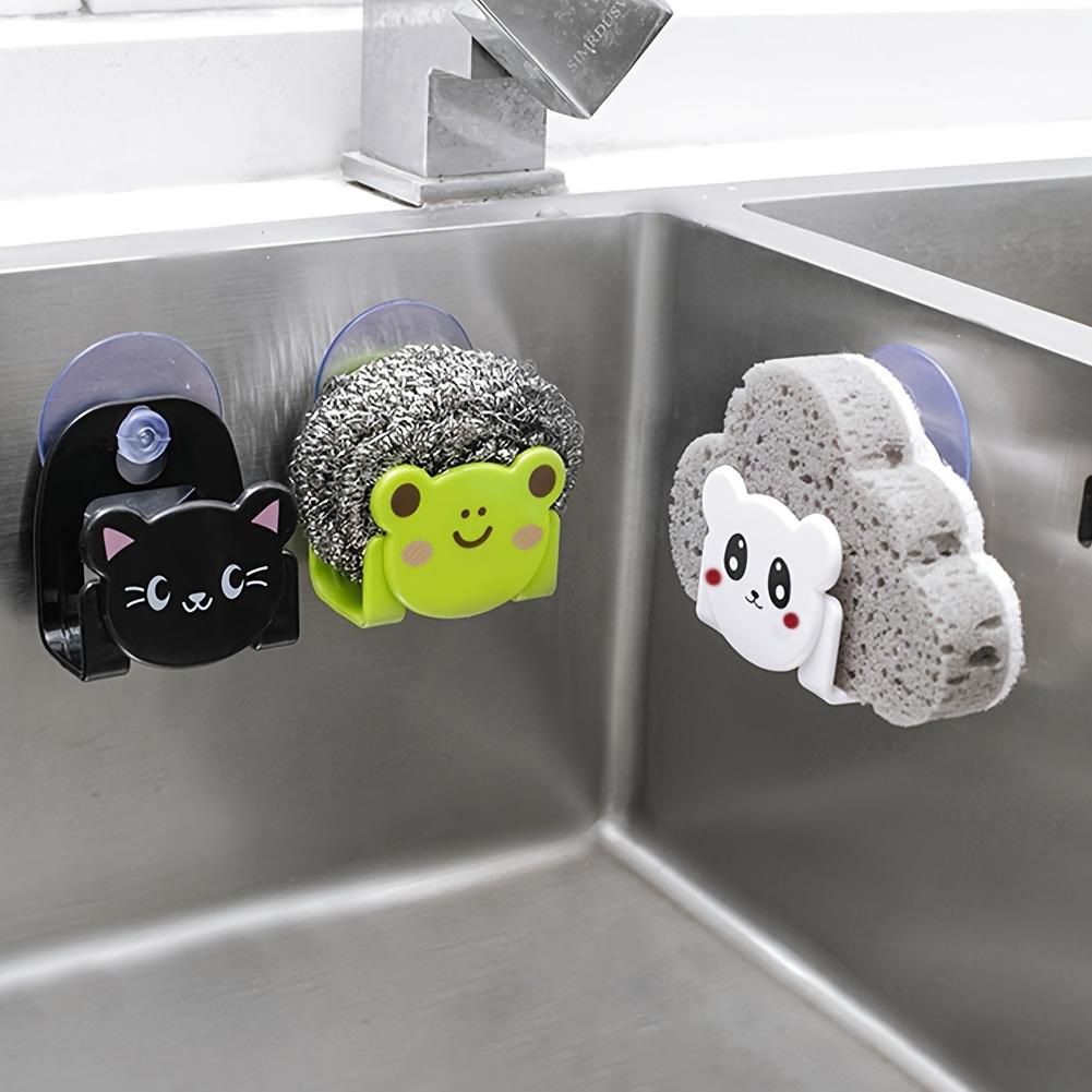 4pcs Piece Cartoon Bath Sponge Holder Cloth Storage Rack Multi-Purpose Sink Rack Bathroom Sundries Rack Hook