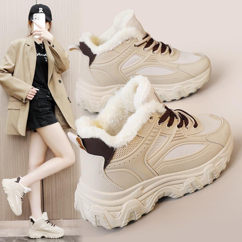 ZY7829 medium top shoes women's 2025 new velvet outer wear solid color autumn and winter snow cotton shoes casual sports thick sole