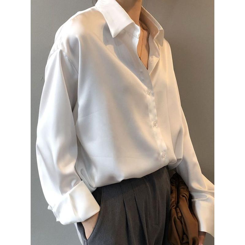 Blusas Mujer Bílá košile Módní košile se zapínáním na knoflíky Vintage halenka Ženy Bílá Dáma Dlouhé Rukávy Dámské Volné Streetwear Košile Designové topy