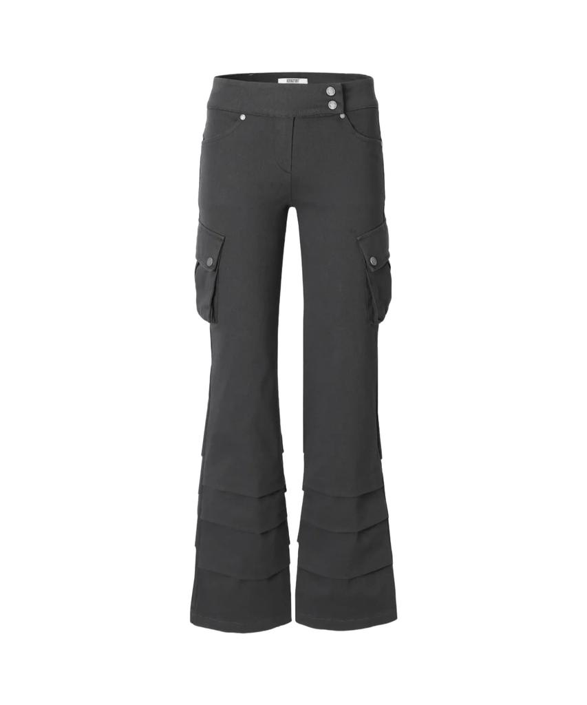 Kakipointeu Cargo Shirring Bootcut Pants (Charcoal)