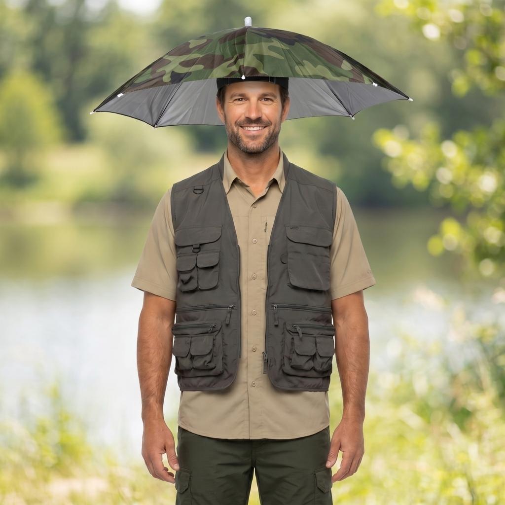 Ombrello da Testa a Mani Libere Cappello da Pesca Regolabile Ombrello Esterno Impermeabile Portatile Copertura Protezione Sole Pioggia