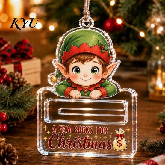 Holiday Party Favor Decor Christmas Money Holder Ornaments, Acrylic Gingerbread Snowman Santa Cash Stocking Stuffer for Gift Xmas Tree, Home