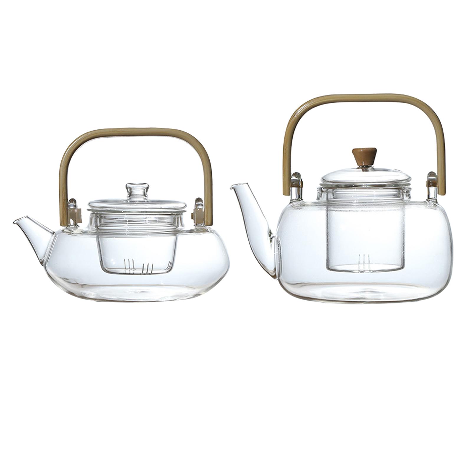 Clear Glass Teapot with Strainer Hand Blowing Blooming Loose Leaf Heatproof High Borosilicate Dishwasher Safe Stovetop Tea Pot