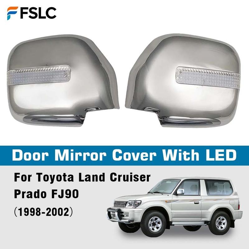 Car Decoration Door Mirror Cover With LED For Toyota Land Cruiser Prado FJ90 1998-2002 Chrome Silver Cars Accessories Styling