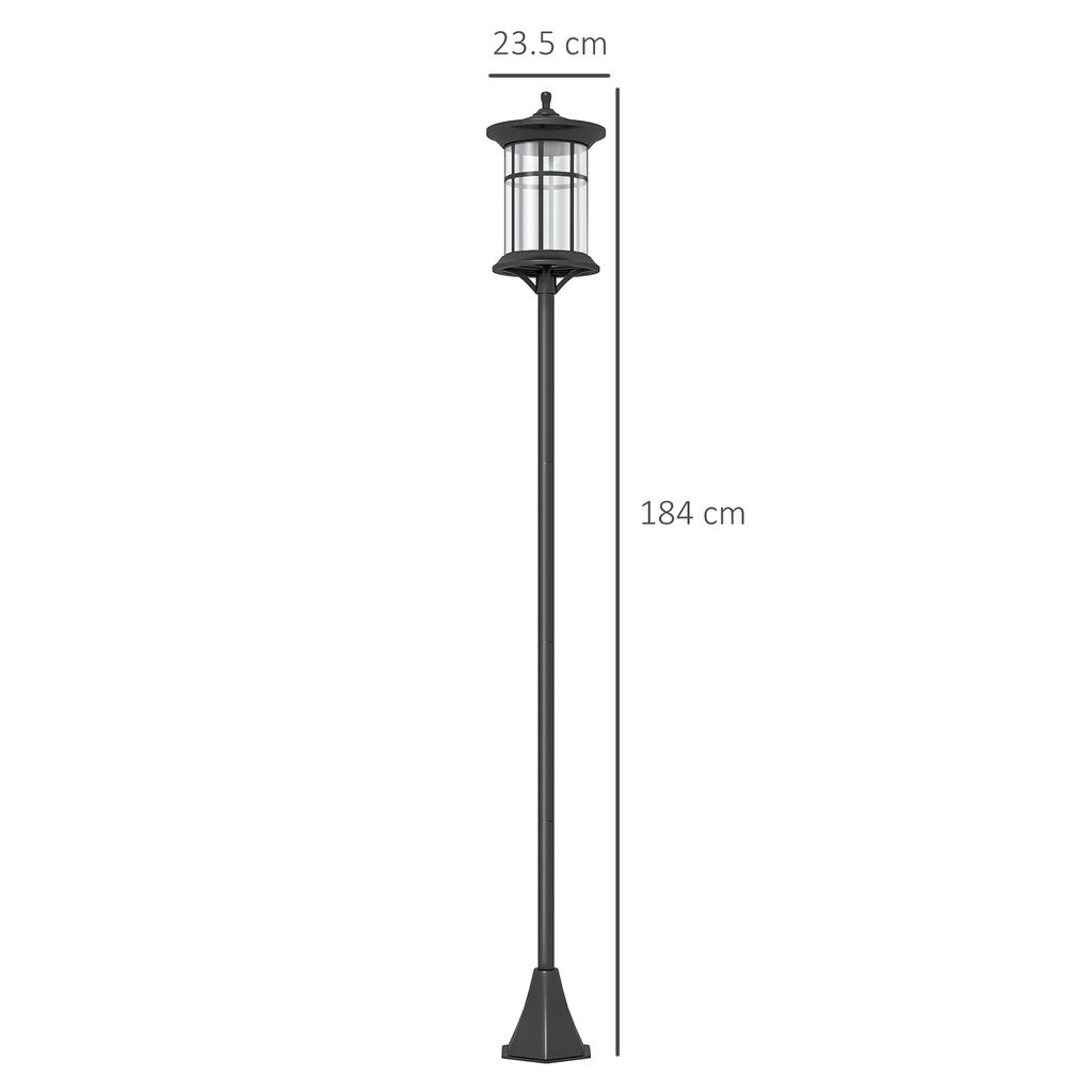 Solar Garden Lamp Post 184cm Tall with Cold White LED Light and IP44, Black