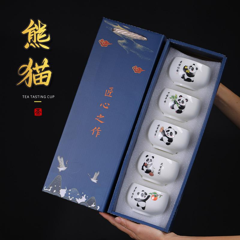 Suet Jade Panda Ceramic Kung Fu Tea Set Gift Box Master Gift Set Guochao Business Gift Household