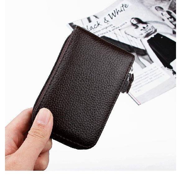 RFID Men's Card Holder Unisex Wallet Genuine Leather Business Card Holder Zipper Card Protect Case ID Bank Card Holders Purse