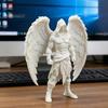 White Textured Sculpture 3D Printed Dark Angel Statue, Gothic Hooded Figurine, Detailed Fine Muscle Line Winged Desk Decor for Home Office,