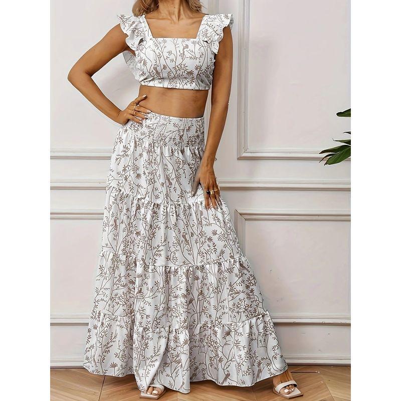 

European and American Cross-Border Export Fashion Repair Print Women s Suit Long dress Short Top Lady Skirt Tall and Thin Independent Station Light gray XXL