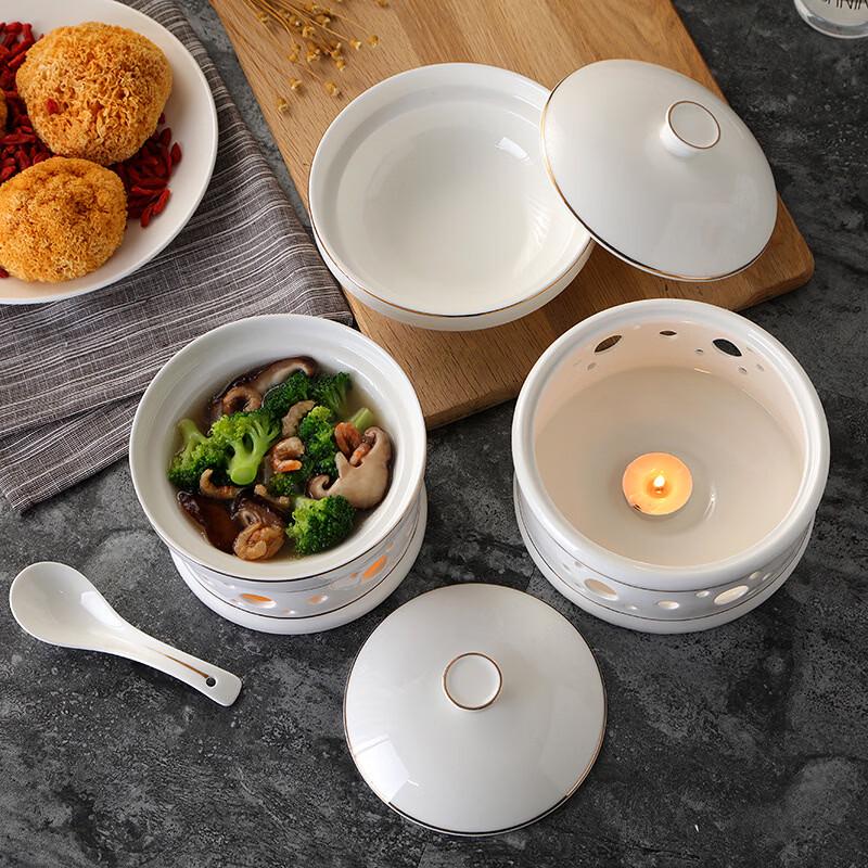 ZISIZ Gold-Rimmed Bird's Nest Stew Bowl with Stove Set