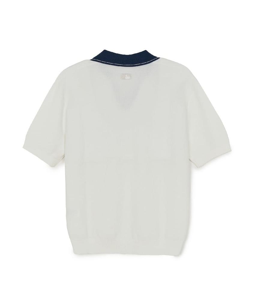 Emelbi Varsity Tuck Knit Open Collar Short Sleeve Knit Ny (Ivory)