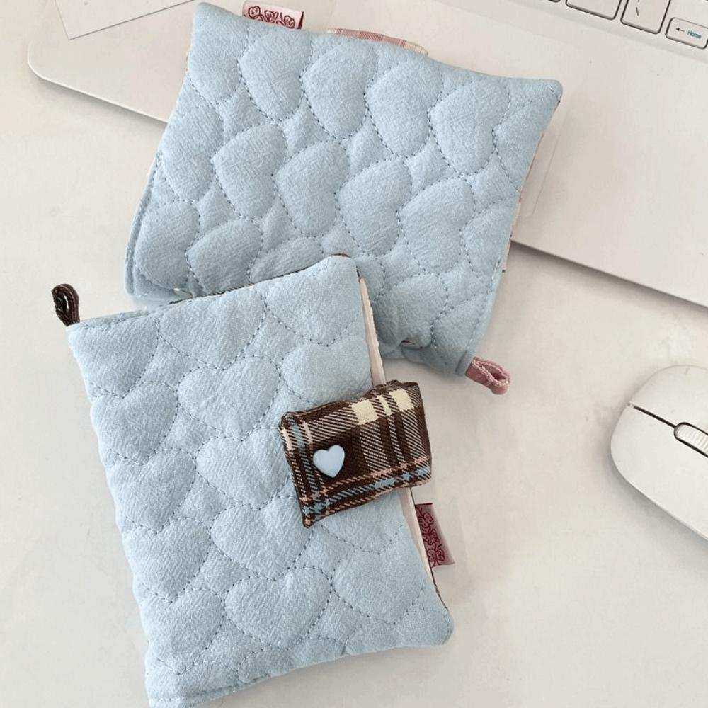 Multipurpose Heart Embroidery Notebook Fabric Diary Protective Cover Plaid Diary Book  Student